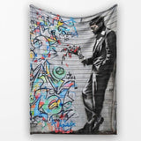 Man Holding Flowers Colourful Abstract Graffiti, Bedroom Living Room Accent, All Season Comfort - Super Soft Fleece Blanket Bed Sofa Throw