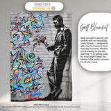 Man Holding Flowers Colourful Abstract Graffiti, Bedroom Living Room Accent, All Season Comfort - Super Soft Fleece Blanket Bed Sofa Throw
