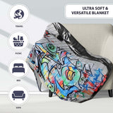 Man Holding Flowers Colourful Abstract Graffiti, Bedroom Living Room Accent, All Season Comfort - Super Soft Fleece Blanket Bed Sofa Throw