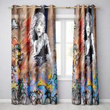 Seated Woman Cartoon Figures Urban Graffiti Distinctive Artwork for Bedroom Decor Readymade Eyelet Ring Top Thermal 100% Blackout Curtains