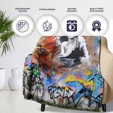 Seated Woman Cartoon Figures Urban Graffiti, Bedroom Living Room Accent, Unique Artistic Design - Super Soft Fleece Blanket Bed Sofa Throw