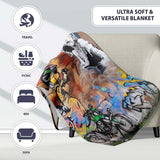 Seated Woman Cartoon Figures Urban Graffiti, Bedroom Living Room Accent, Unique Artistic Design - Super Soft Fleece Blanket Bed Sofa Throw