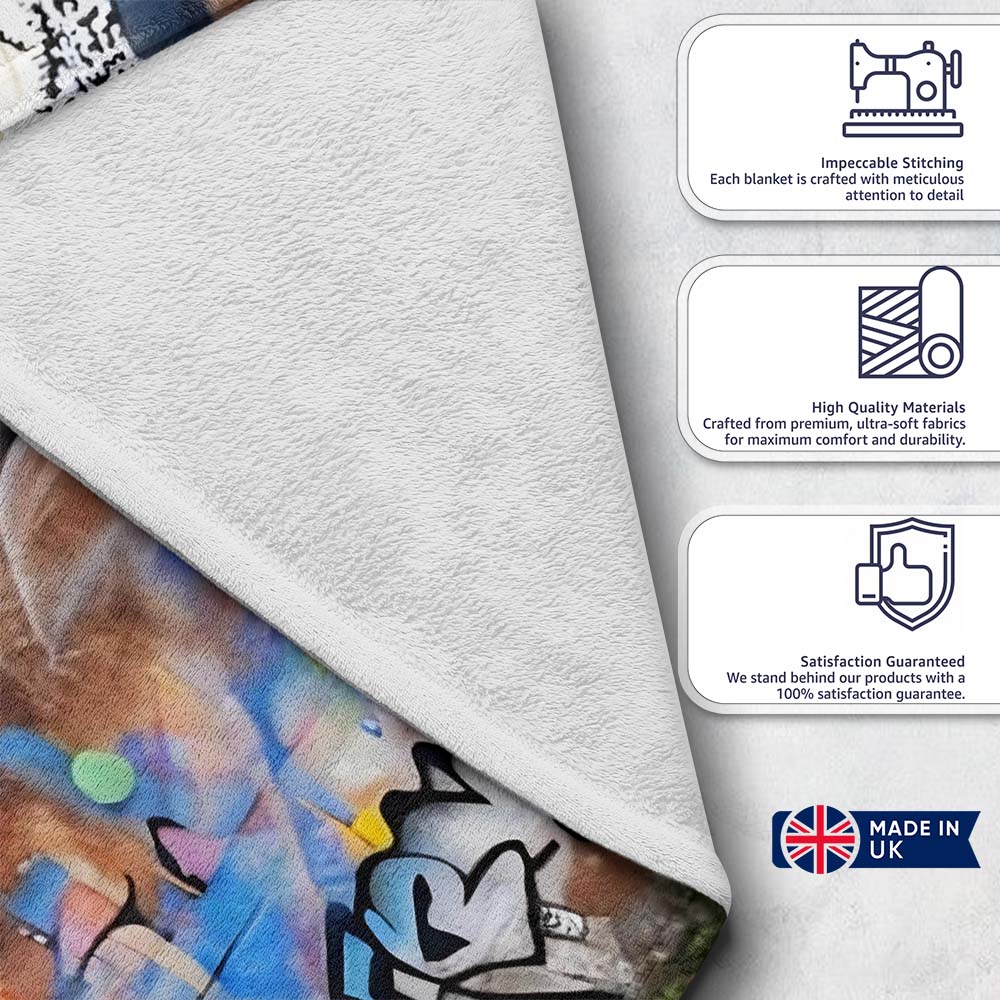Seated Woman Cartoon Figures Urban Graffiti, Bedroom Living Room Accent, Unique Artistic Design - Super Soft Fleece Blanket Bed Sofa Throw