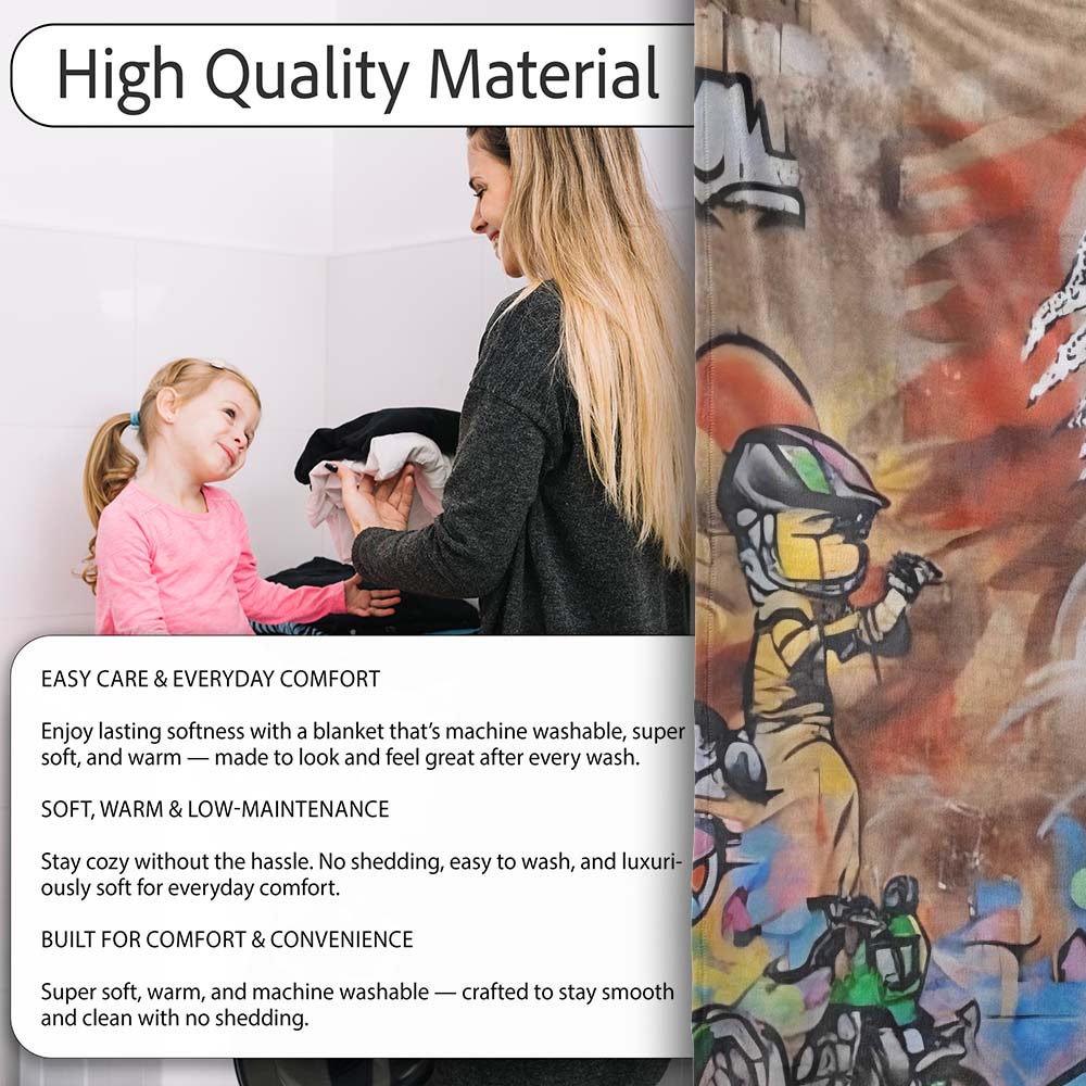 Seated Woman Cartoon Figures Urban Graffiti, Bedroom Living Room Accent, Unique Artistic Design - Super Soft Fleece Blanket Bed Sofa Throw