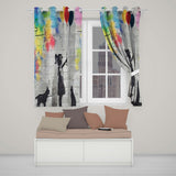 Girl Holding Balloons with Cats Colourful Graffiti Expressive Artistic Home Decor Readymade Eyelet Ring Top Thermal 100% Blackout Curtains