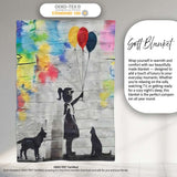 Girl Holding Balloons with Cats Colourful Graffiti, All Season Comfort, Stylish Room Decoration - Super Soft Fleece Blanket Bed Sofa Throw
