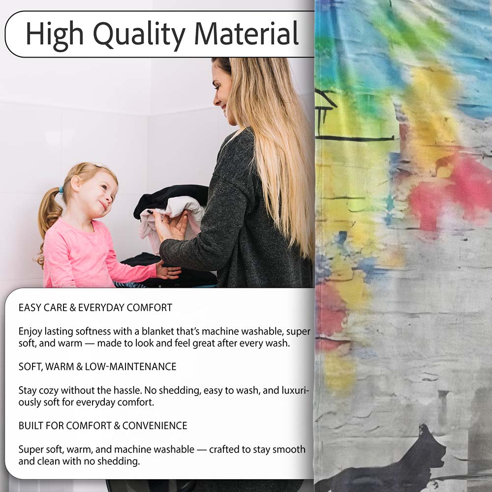 Girl Holding Balloons with Cats Colourful Graffiti, All Season Comfort, Stylish Room Decoration - Super Soft Fleece Blanket Bed Sofa Throw