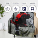 Boy on Swing Red Jacket Monochrome Graffiti, Bedroom Living Room Accent, Unique Artistic Design - Super Soft Fleece Blanket Bed Sofa Throw