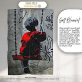 Boy on Swing Red Jacket Monochrome Graffiti, Bedroom Living Room Accent, Unique Artistic Design - Super Soft Fleece Blanket Bed Sofa Throw