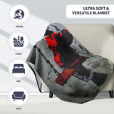 Boy on Swing Red Jacket Monochrome Graffiti, Bedroom Living Room Accent, Unique Artistic Design - Super Soft Fleece Blanket Bed Sofa Throw