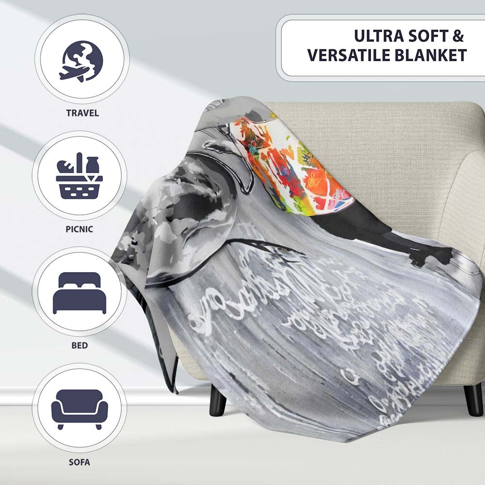 Girl Painting Globe Colour Splash Graffiti, Decorative Wall Art Style, Comfortable Everyday Use - Super Soft Fleece Blanket Bed Sofa Throw