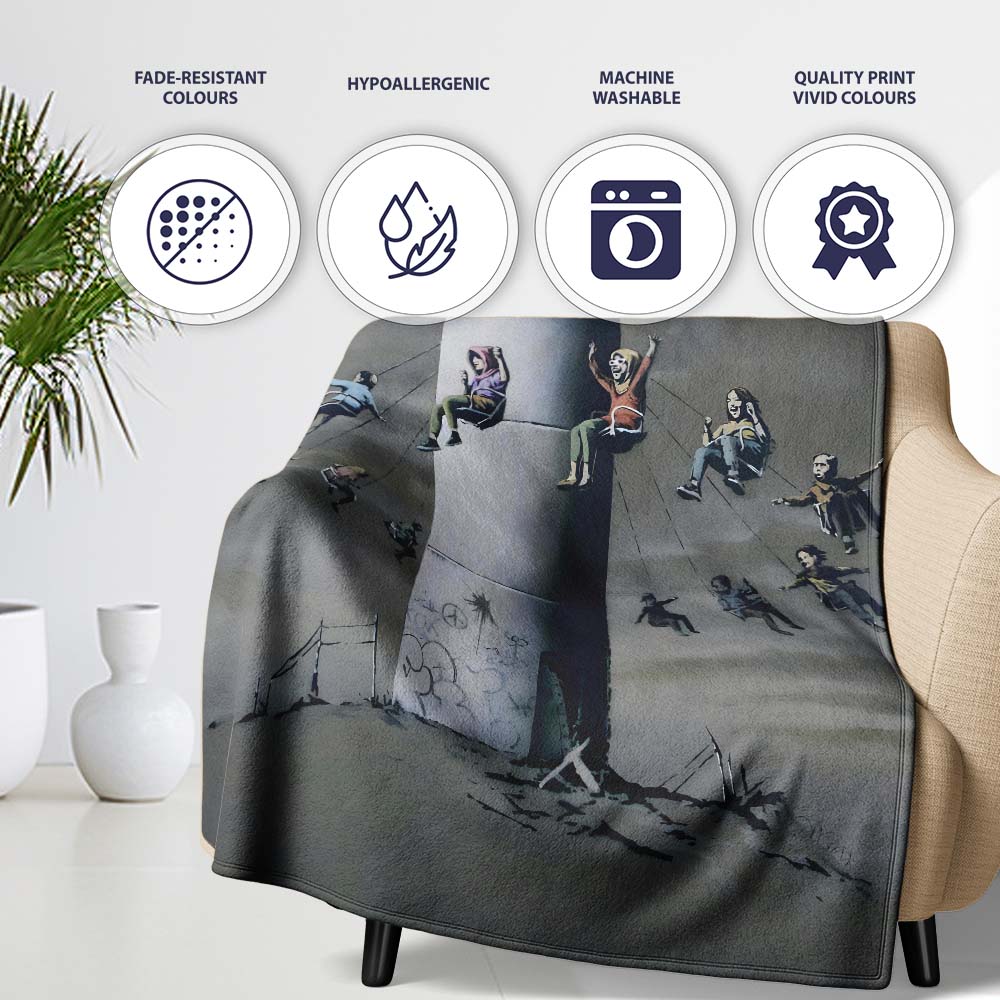 Children Around Watchtower Dark Political Graffiti, All Season Comfort, Stylish Room Decoration - Super Soft Fleece Blanket Bed Sofa Throw