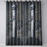 Children Around Watchtower Dark Political Graffiti Decorative Artistic Home Decor Readymade Eyelet Ring Top Thermal 100% Blackout Curtains