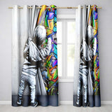 Child Revealing Colourful Graffiti Wall Stylish Expressive Artwork for Home Decor Readymade Eyelet Ring Top Thermal 100% Blackout Curtains