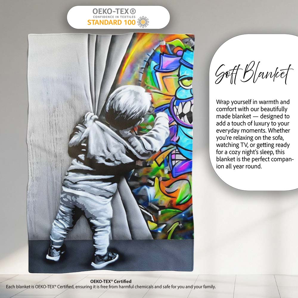 Child Revealing Colourful Graffiti Wall, Comfortable Everyday Use, Thoughtful Housewarming Gift - Super Soft Fleece Blanket Bed Sofa Throw