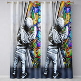 Child Revealing Colourful Graffiti Wall Stylish Expressive Artwork for Home Decor Readymade Eyelet Ring Top Thermal 100% Blackout Curtains