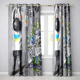 Girl Hanging Art Bottles Blue Yellow Urban Graffiti Stylish Design for Home Decor Readymade Eyelet Ring Top Thermal 100% Blackout Curtains
