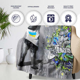 Girl Hanging Art Bottles Blue Yellow Urban Graffiti, All Season Comfort, Modern Interior Accent - Super Soft Fleece Blanket Bed Sofa Throw