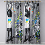 Girl Hanging Art Bottles Blue Yellow Urban Graffiti Stylish Design for Home Decor Readymade Eyelet Ring Top Thermal 100% Blackout Curtains