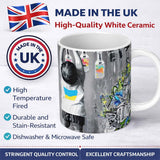 Girl Hanging Art Bottles Blue Yellow Urban Graffiti 11oz Ceramic Coffee Tea Mug White Large Handle