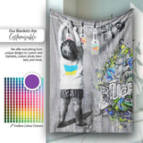 Girl Hanging Art Bottles Blue Yellow Urban Graffiti, All Season Comfort, Modern Interior Accent - Super Soft Fleece Blanket Bed Sofa Throw