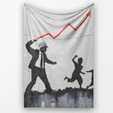 Businessman Drawing Rising Red Graph Children Silhouette, Artistic Comfortable Everyday Comfort - Super Soft Fleece Blanket Bed Sofa Throw