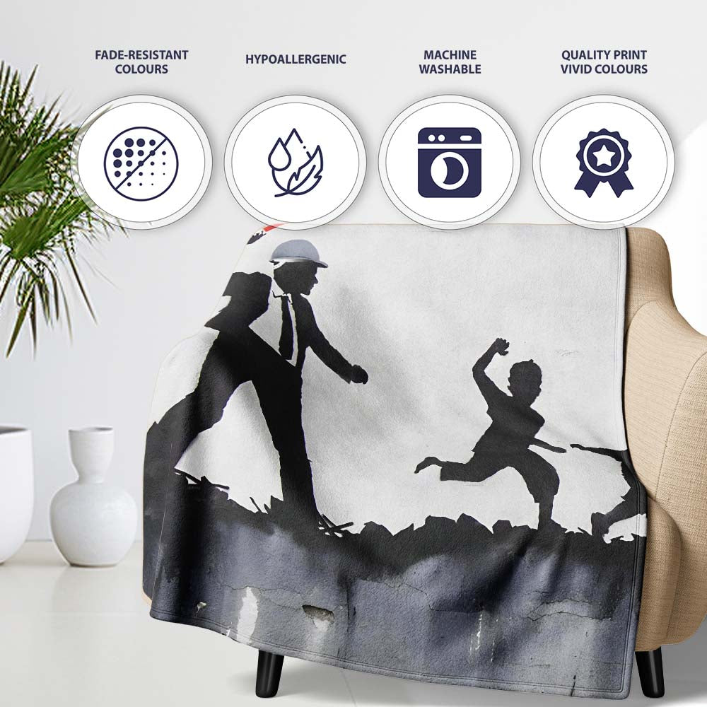 Businessman Drawing Rising Red Graph Children Silhouette, Artistic Comfortable Everyday Comfort - Super Soft Fleece Blanket Bed Sofa Throw