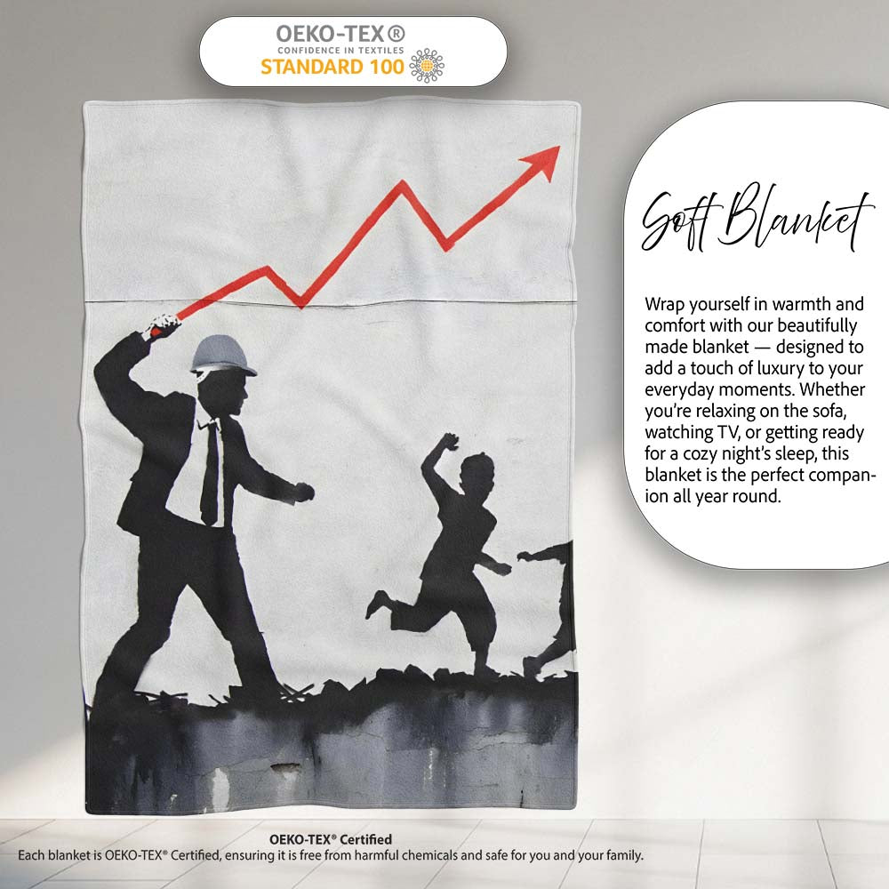 Businessman Drawing Rising Red Graph Children Silhouette, Artistic Comfortable Everyday Comfort - Super Soft Fleece Blanket Bed Sofa Throw