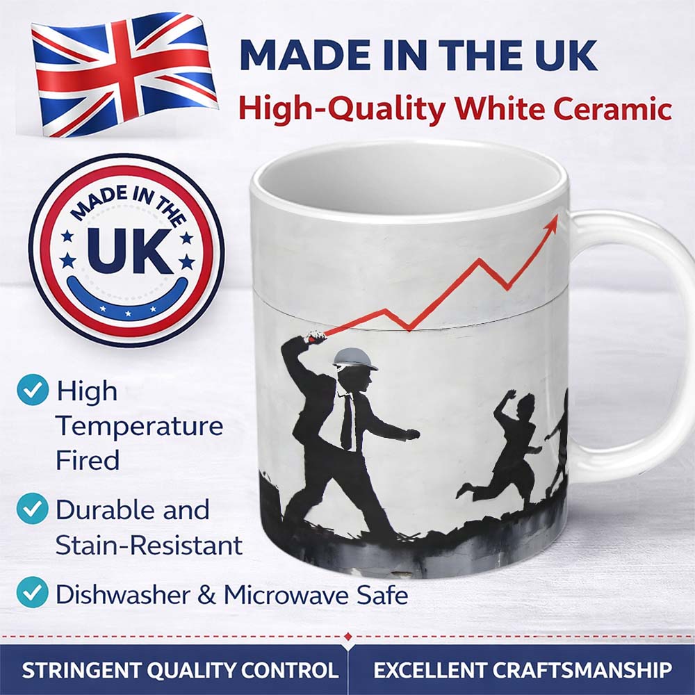 Businessman Drawing Rising Red Graph Children Silhouette 11oz Ceramic Coffee Tea Mug White Large Handle