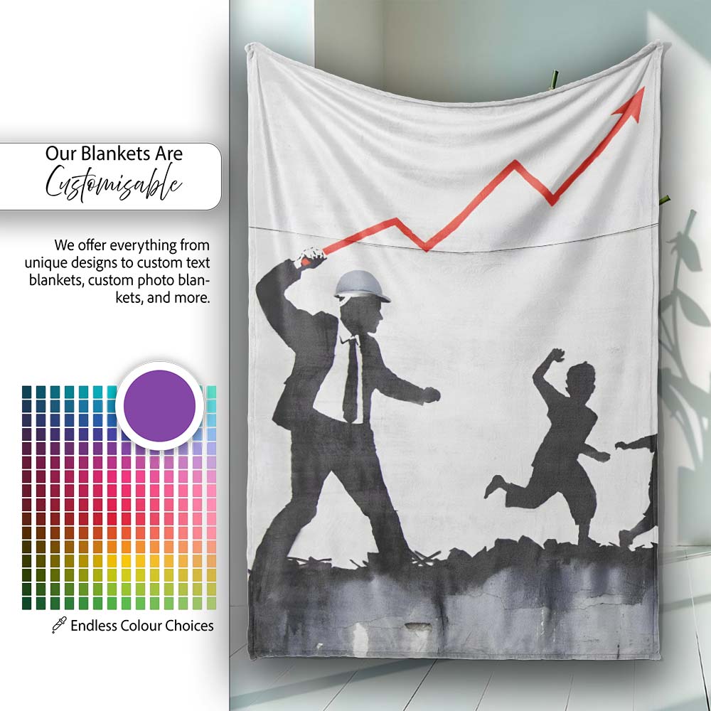Businessman Drawing Rising Red Graph Children Silhouette, Artistic Comfortable Everyday Comfort - Super Soft Fleece Blanket Bed Sofa Throw