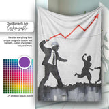Businessman Drawing Rising Red Graph Children Silhouette, Artistic Comfortable Everyday Comfort - Super Soft Fleece Blanket Bed Sofa Throw