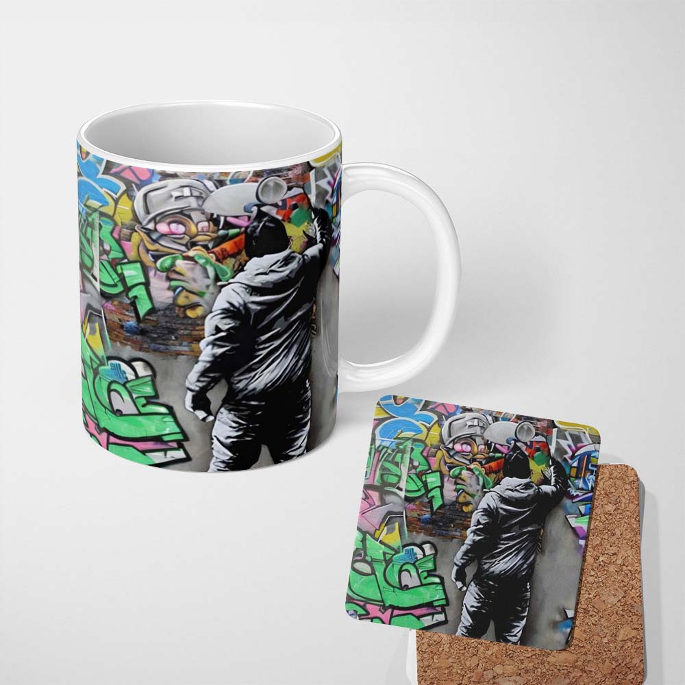 Graffiti Artist Painting Colourful Cartoon Mural 11oz Ceramic Coffee Tea Mug White Large Handle