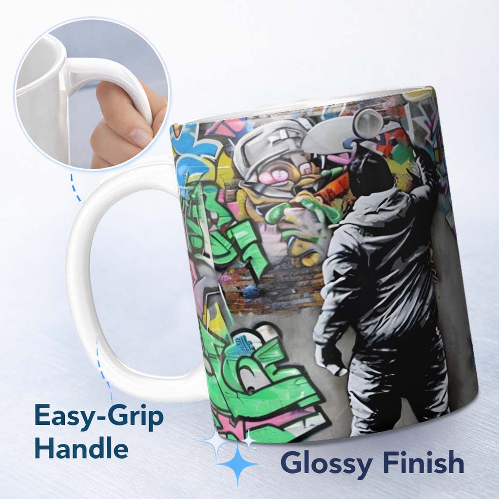 Graffiti Artist Painting Colourful Cartoon Mural 11oz Ceramic Coffee Tea Mug White Large Handle