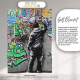 Graffiti Artist Painting Colourful Cartoon Mural, All Season Comfort, Decorative Wall Art Style - Super Soft Fleece Blanket Bed Sofa Throw