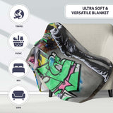 Graffiti Artist Painting Colourful Cartoon Mural, All Season Comfort, Decorative Wall Art Style - Super Soft Fleece Blanket Bed Sofa Throw
