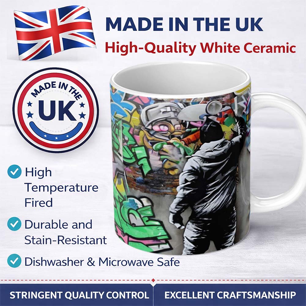 Graffiti Artist Painting Colourful Cartoon Mural 11oz Ceramic Coffee Tea Mug White Large Handle