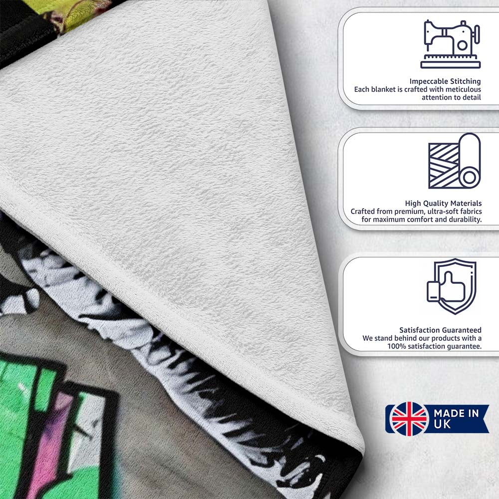 Graffiti Artist Painting Colourful Cartoon Mural, All Season Comfort, Decorative Wall Art Style - Super Soft Fleece Blanket Bed Sofa Throw