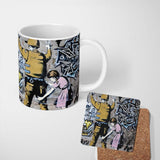 Soldier and Girl Pink Dress Urban Graffiti 11oz Ceramic Coffee Tea Mug White Large Handle