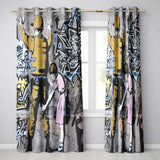 Soldier and Girl Pink Dress Urban Graffiti Modern Timeless Artwork for Home Decor Readymade Eyelet Ring Top Thermal 100% Blackout Curtains