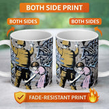 Soldier and Girl Pink Dress Urban Graffiti 11oz Ceramic Coffee Tea Mug White Large Handle