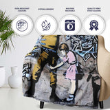 Soldier and Girl Pink Dress Urban Graffiti, Decorative Wall Art Style, Comfortable Everyday Use - Super Soft Fleece Blanket Bed Sofa Throw