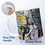 Soldier and Girl Pink Dress Urban Graffiti 11oz Ceramic Coffee Tea Mug White Large Handle
