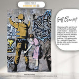 Soldier and Girl Pink Dress Urban Graffiti, Decorative Wall Art Style, Comfortable Everyday Use - Super Soft Fleece Blanket Bed Sofa Throw
