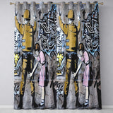Soldier and Girl Pink Dress Urban Graffiti Modern Timeless Artwork for Home Decor Readymade Eyelet Ring Top Thermal 100% Blackout Curtains