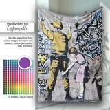 Soldier and Girl Pink Dress Urban Graffiti, Decorative Wall Art Style, Comfortable Everyday Use - Super Soft Fleece Blanket Bed Sofa Throw