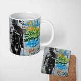 Monochrome Couple Embrace Colourful Graffiti 11oz Ceramic Coffee Tea Mug White Large Handle