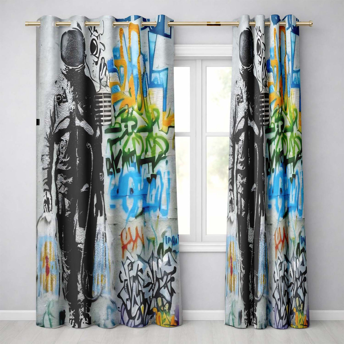 Monochrome Couple Embrace Colourful Graffiti Unique Modern Artwork for Home Decor Readymade Eyelet Ring Top Thermal 100% Blackout Curtains