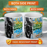 Monochrome Couple Embrace Colourful Graffiti 11oz Ceramic Coffee Tea Mug White Large Handle