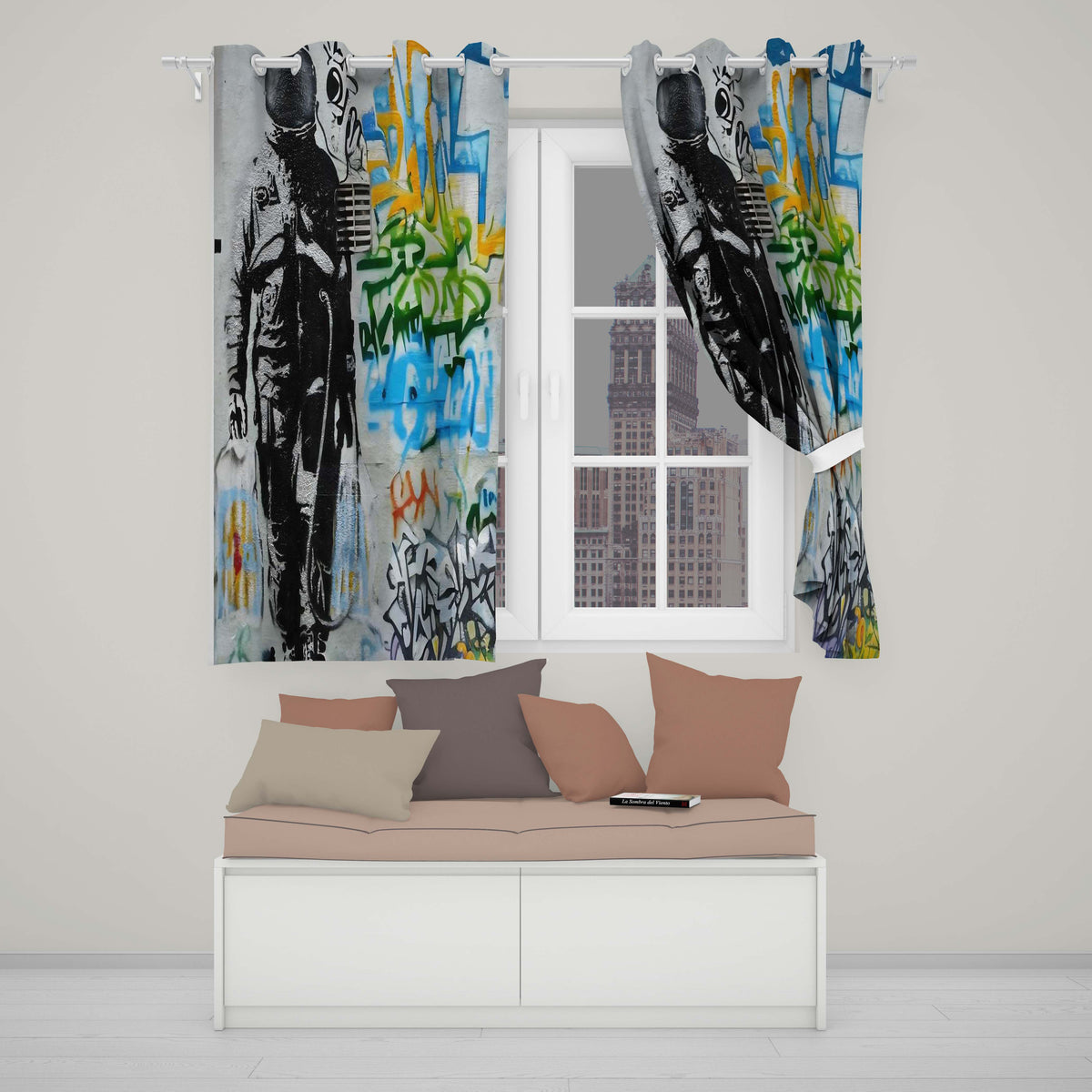 Monochrome Couple Embrace Colourful Graffiti Unique Modern Artwork for Home Decor Readymade Eyelet Ring Top Thermal 100% Blackout Curtains