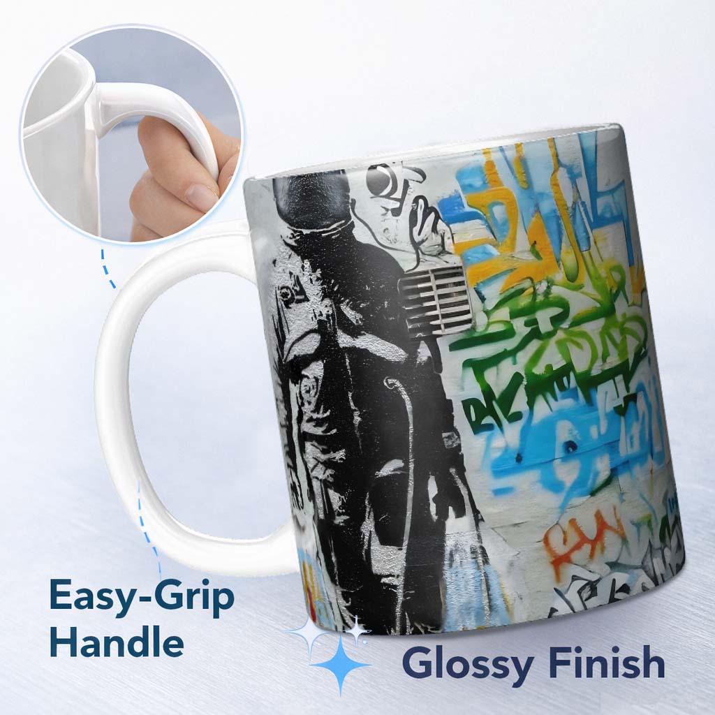 Monochrome Couple Embrace Colourful Graffiti 11oz Ceramic Coffee Tea Mug White Large Handle